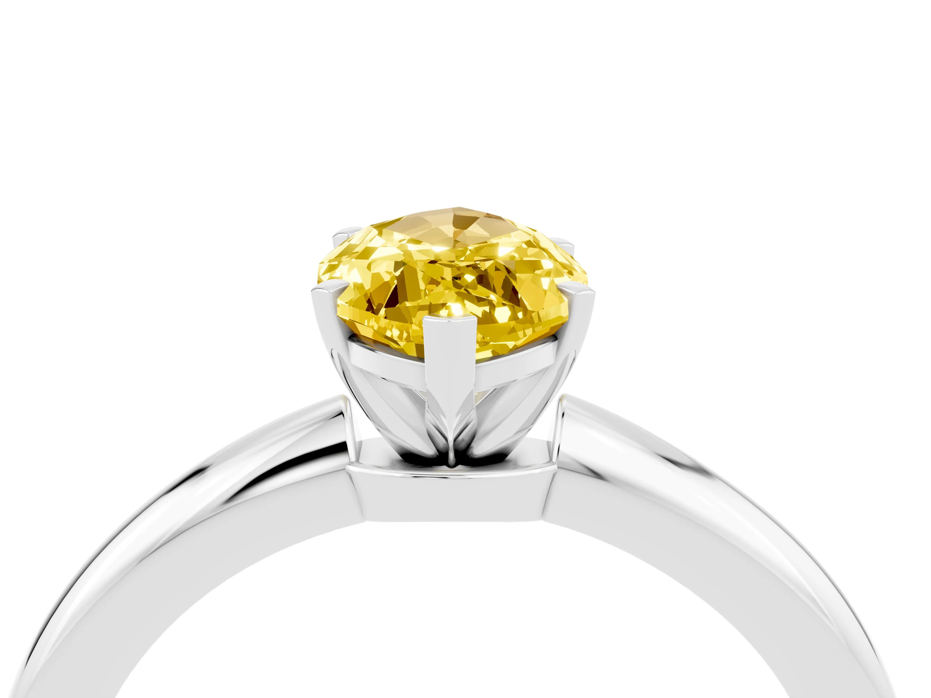 White gold Marquise Cut Yellow Sapphire Solitaire Ring with Six-Prong Setting and Classic Band_4