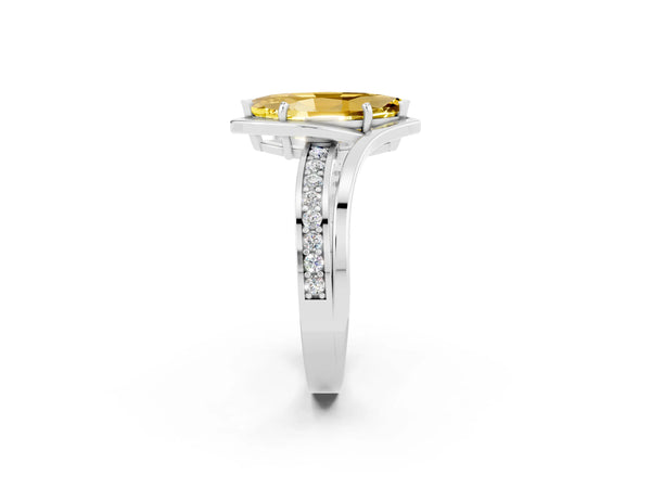 Platinum Marquise Cut Yellow Sapphire Solitaire Ring with Split Shank and Prong Setting