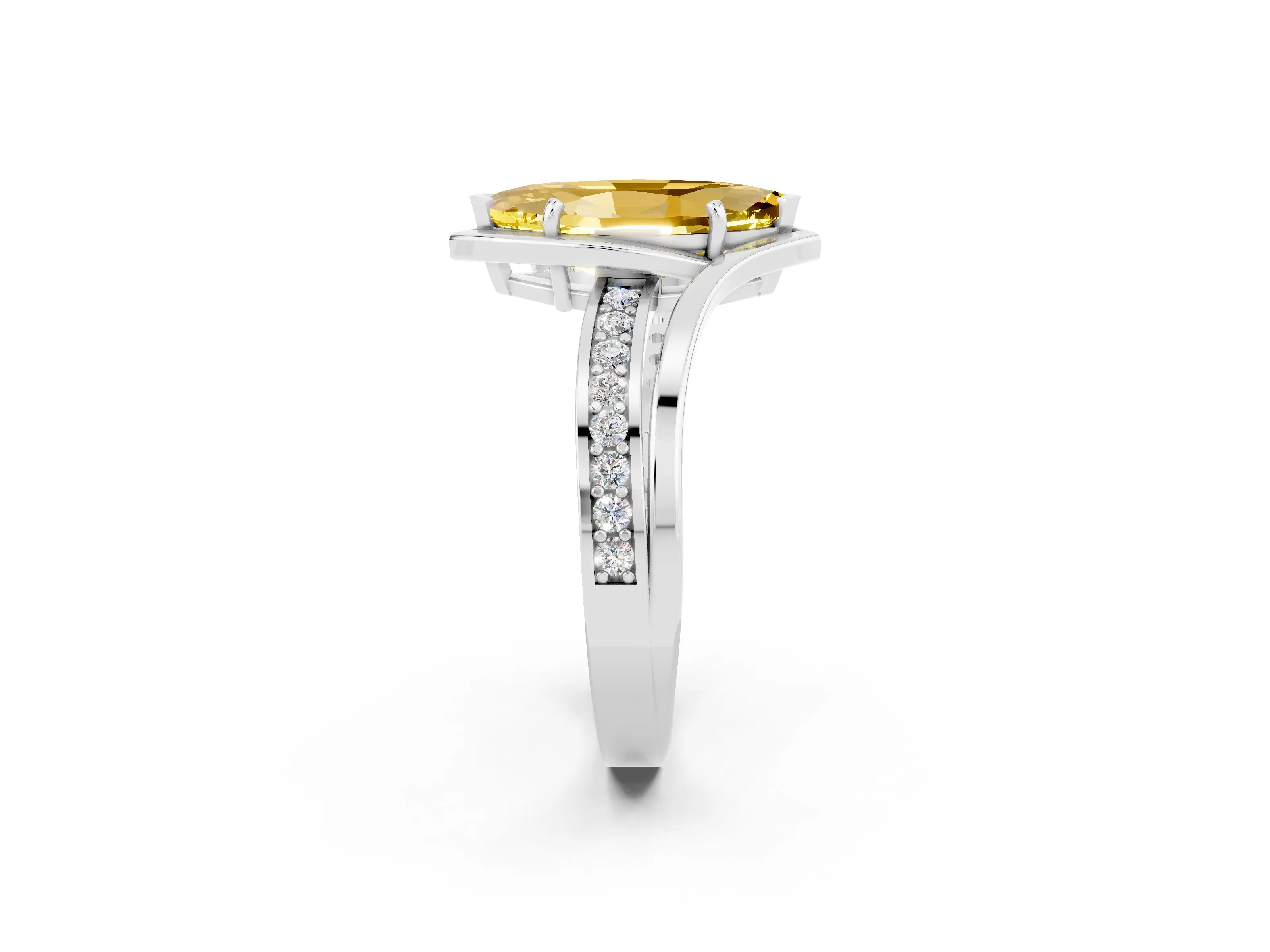 White gold Marquise Cut Yellow Sapphire Solitaire Ring with Split Shank and Prong Setting_2