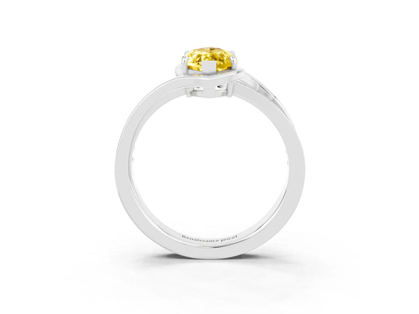 White gold Marquise Cut Yellow Sapphire Solitaire Ring with Split Shank and Prong Setting