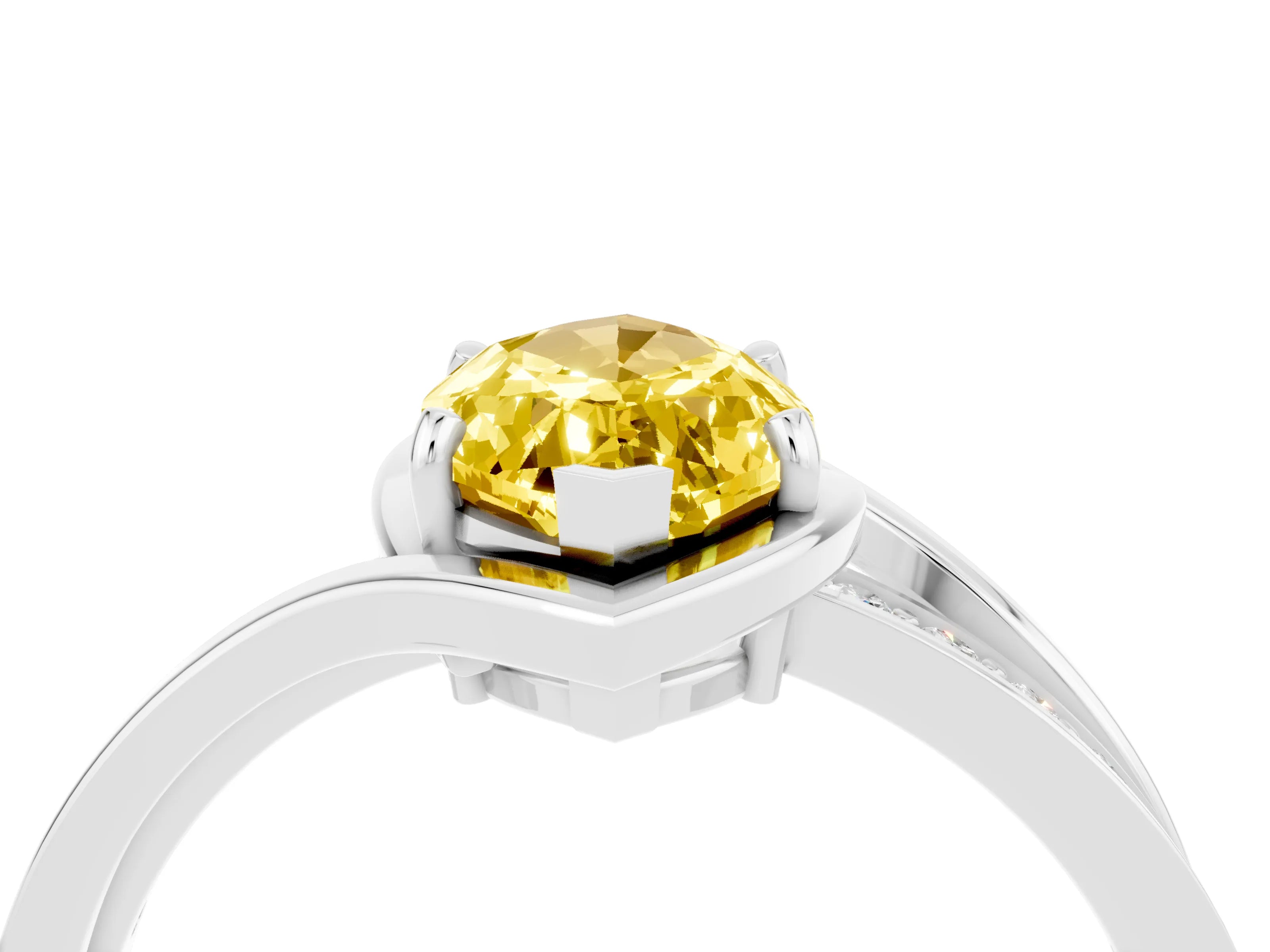 White gold Marquise Cut Yellow Sapphire Solitaire Ring with Split Shank and Prong Setting_4