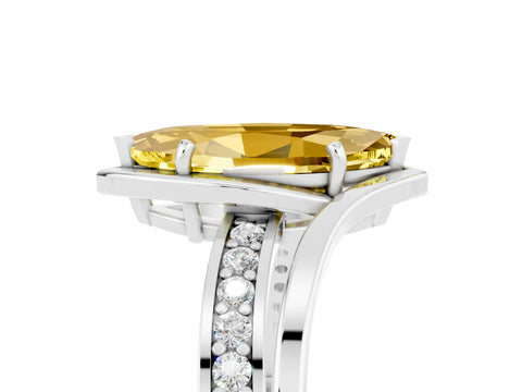 White gold Marquise Cut Yellow Sapphire Solitaire Ring with Split Shank and Prong Setting_5
