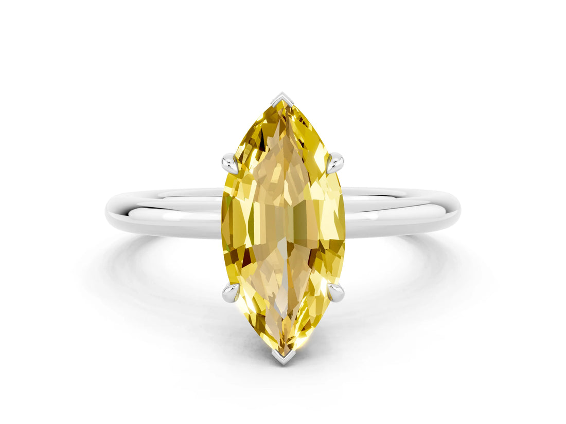 White gold Marquise Cut Yellow Sapphire Solitaire Ring with Thin Band and Four-Prong Setting_36