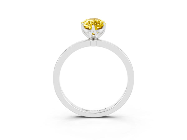 Platinum Marquise Cut Yellow Sapphire Solitaire Ring with Thin Band and Prong Setting