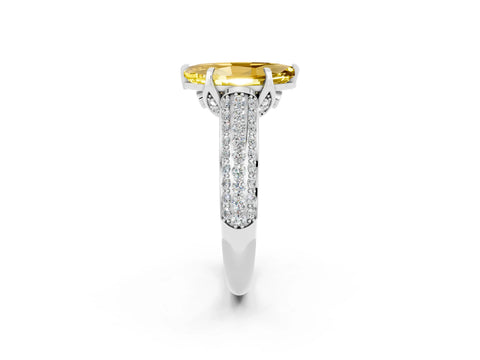 White gold Marquise Cut Yellow Sapphire Solitaire Ring with Three-Row Pavé Band and Four-Prong Setting_14