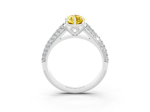White gold Marquise Cut Yellow Sapphire Solitaire Ring with Three-Row Pavé Band and Four-Prong Setting_15