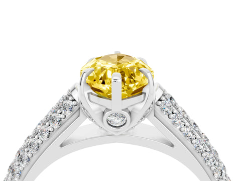White gold Marquise Cut Yellow Sapphire Solitaire Ring with Three-Row Pavé Band and Four-Prong Setting_16