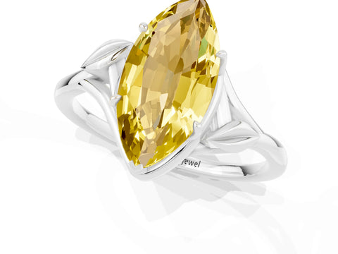 White gold Marquise Cut Yellow Sapphire Solitaire Ring with Twist Band and Four-Prong Setting_13