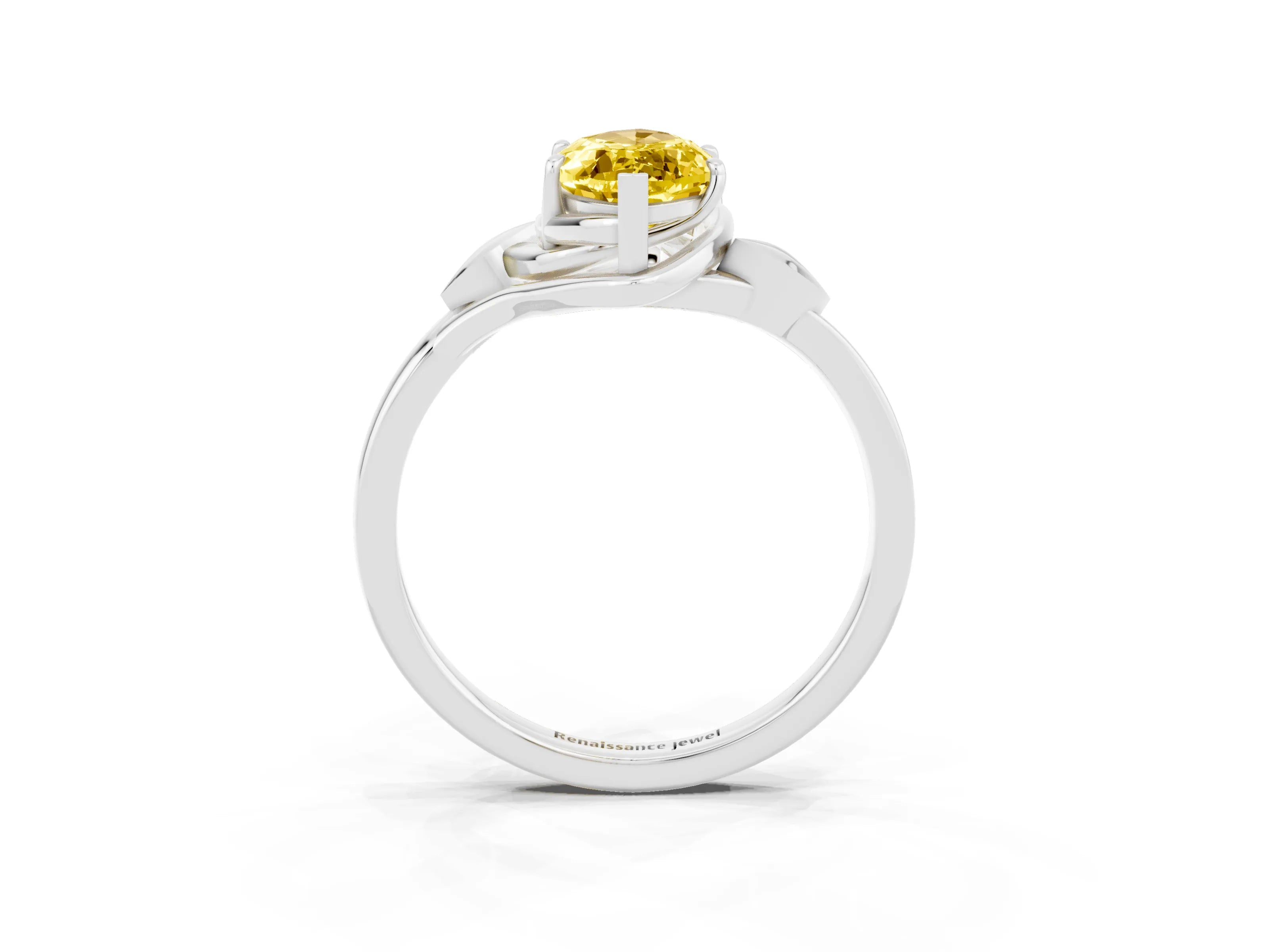 White gold Marquise Cut Yellow Sapphire Solitaire Ring with Twist Band and Four-Prong Setting_15