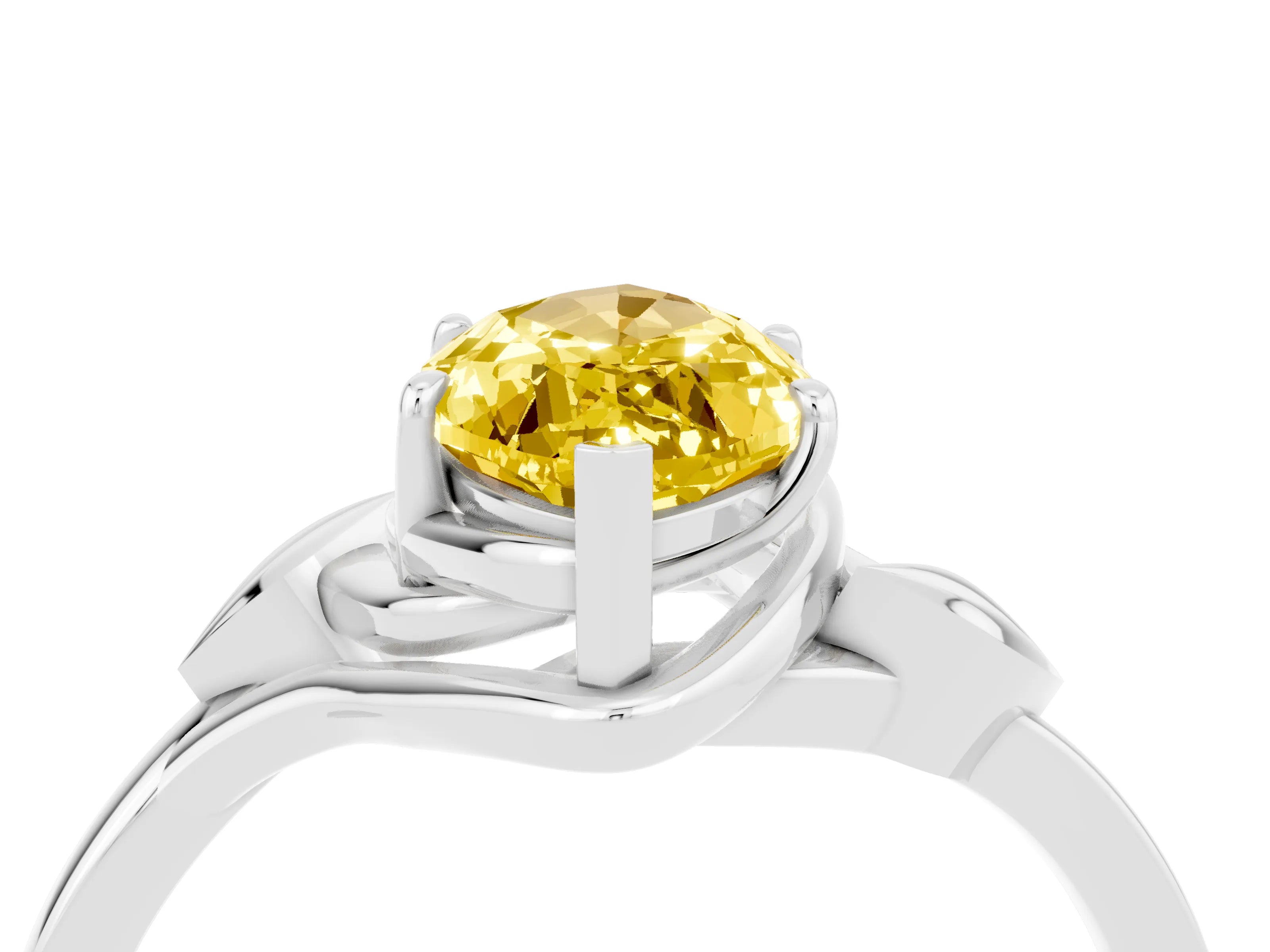 White gold Marquise Cut Yellow Sapphire Solitaire Ring with Twist Band and Four-Prong Setting_16
