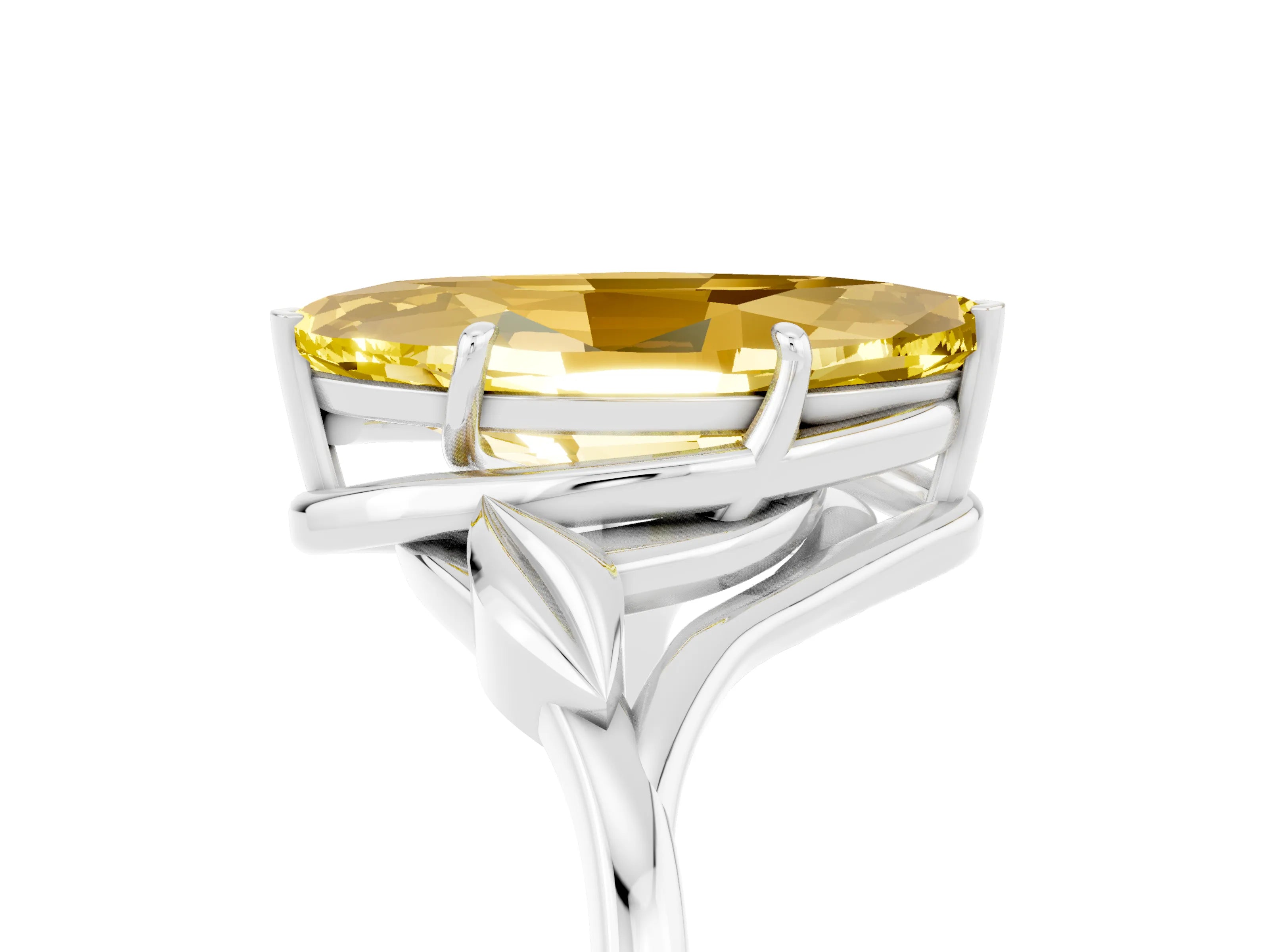 White gold Marquise Cut Yellow Sapphire Solitaire Ring with Twist Band and Four-Prong Setting_17