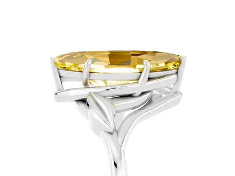 White gold Marquise Cut Yellow Sapphire Solitaire Ring with Twist Band and Four-Prong Setting_17
