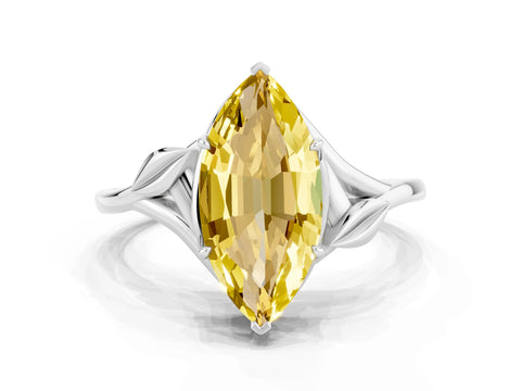 White gold Marquise Cut Yellow Sapphire Solitaire Ring with Twist Band and Four-Prong Setting_36