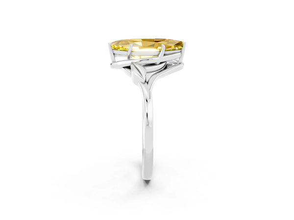 White gold Marquise Cut Yellow Sapphire Solitaire Ring with Twist Band and Four-Prong Setting
