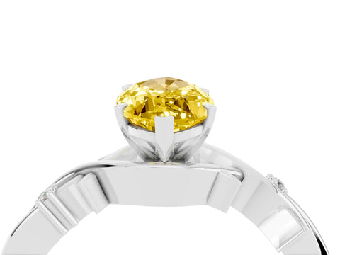 White gold Marquise Cut Yellow Sapphire Solitaire Ring with Twisted Band and Prong Setting_16