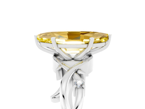White gold Marquise Cut Yellow Sapphire Solitaire Ring with Twisted Band and Prong Setting_17