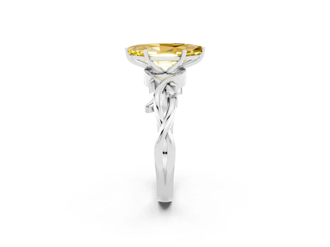 White gold Marquise Cut Yellow Sapphire Solitaire Ring with Twisted Band and Prong Setting_2