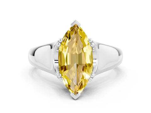 White gold Marquise Cut Yellow Sapphire Solitaire Ring with Wide Band and Prong Setting_24