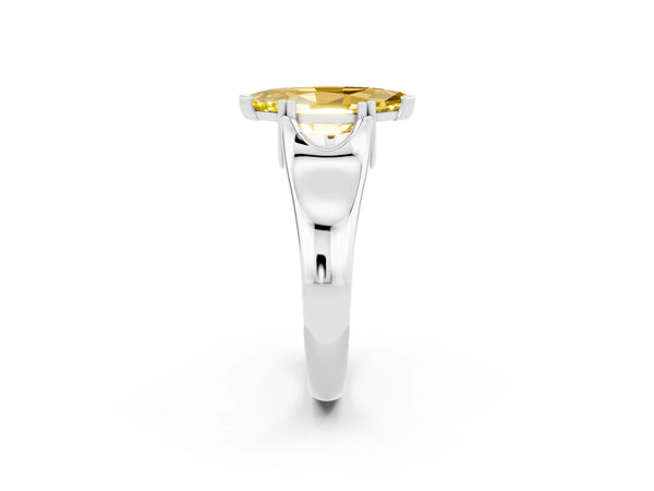 Platinum Marquise Cut Yellow Sapphire Solitaire Ring with Wide Band and Prong Setting