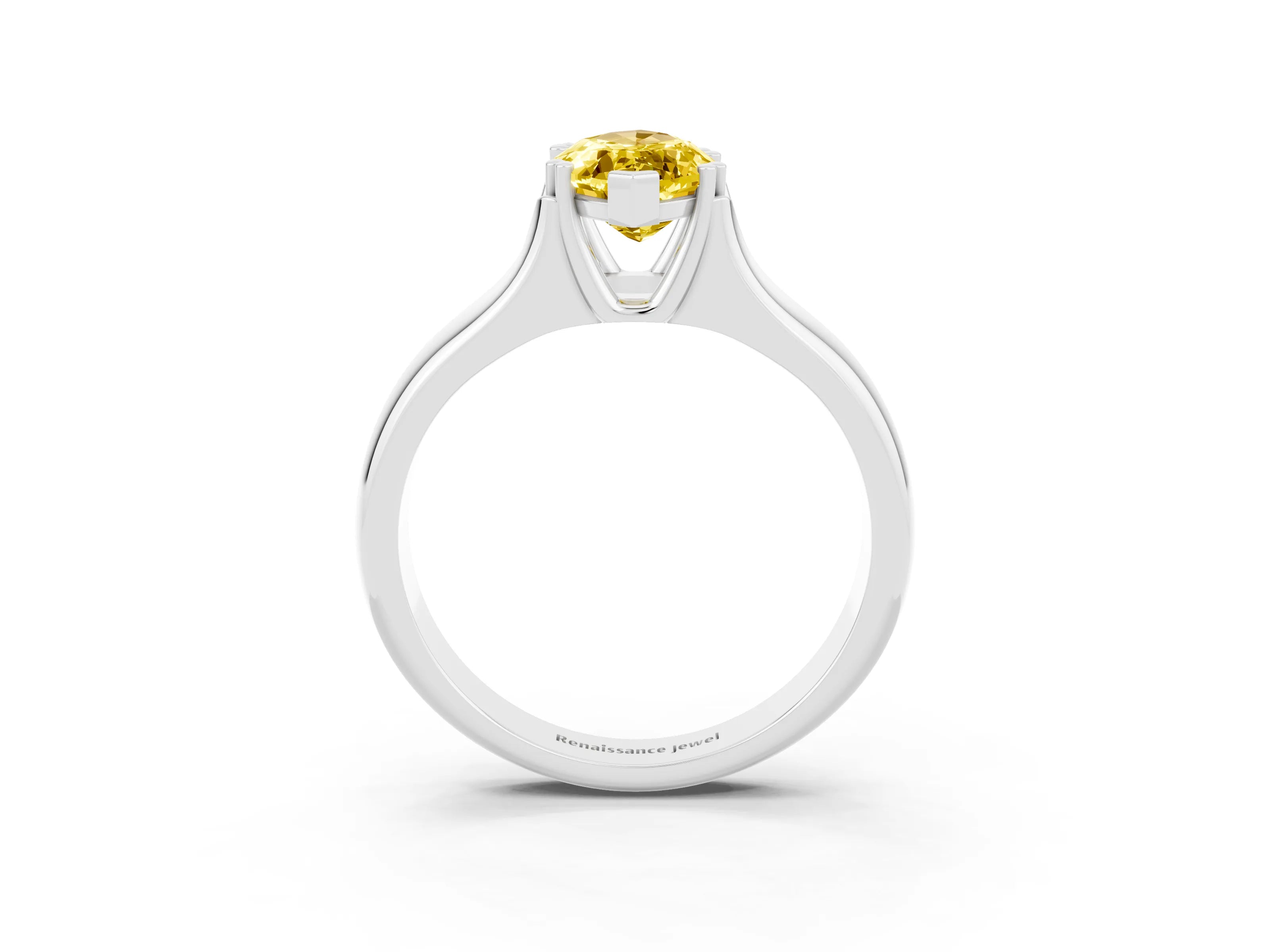 White gold Marquise Cut Yellow Sapphire Solitaire Ring with Wide Band and Prong Setting_27