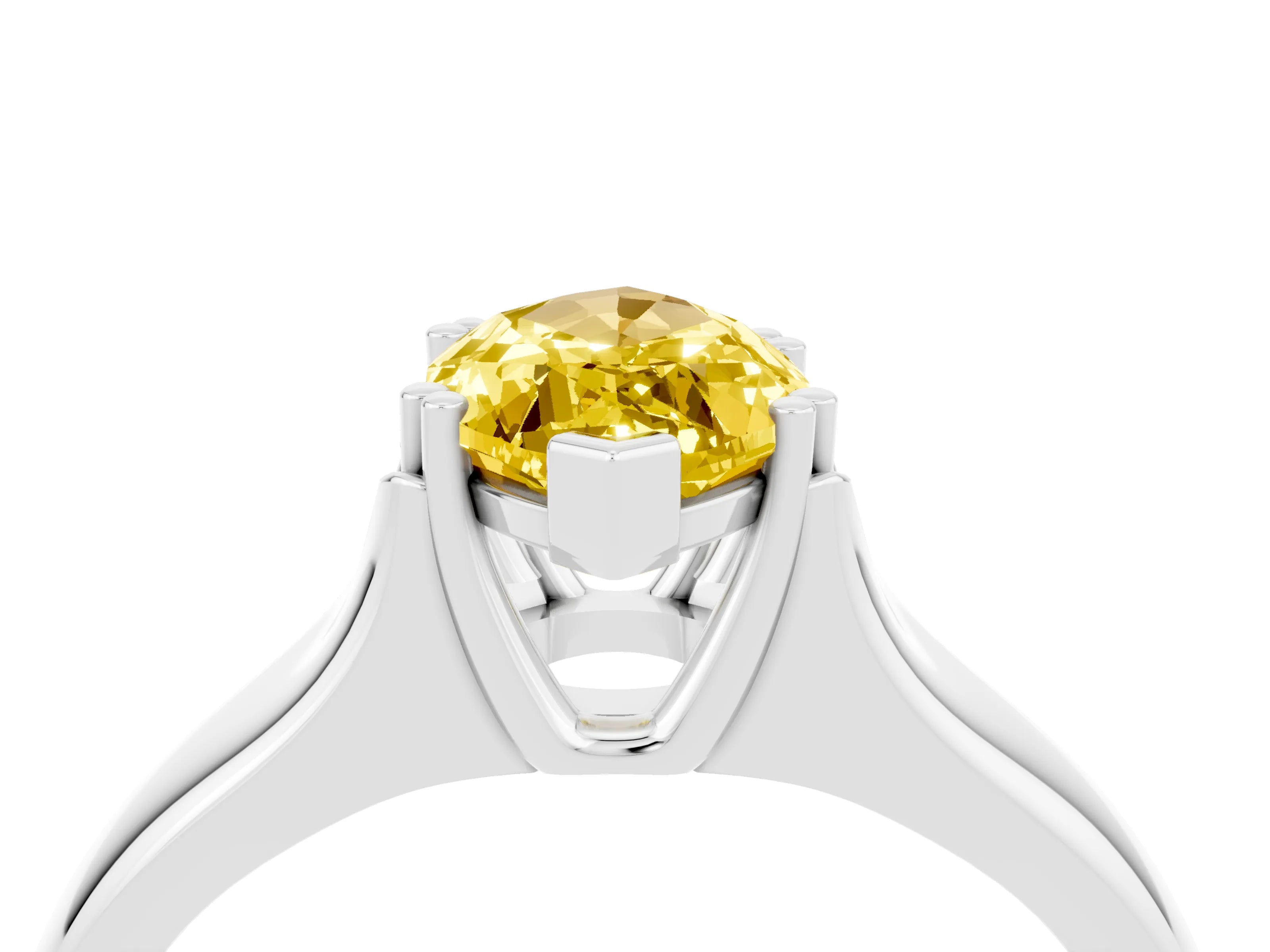 White gold Marquise Cut Yellow Sapphire Solitaire Ring with Wide Band and Prong Setting_28