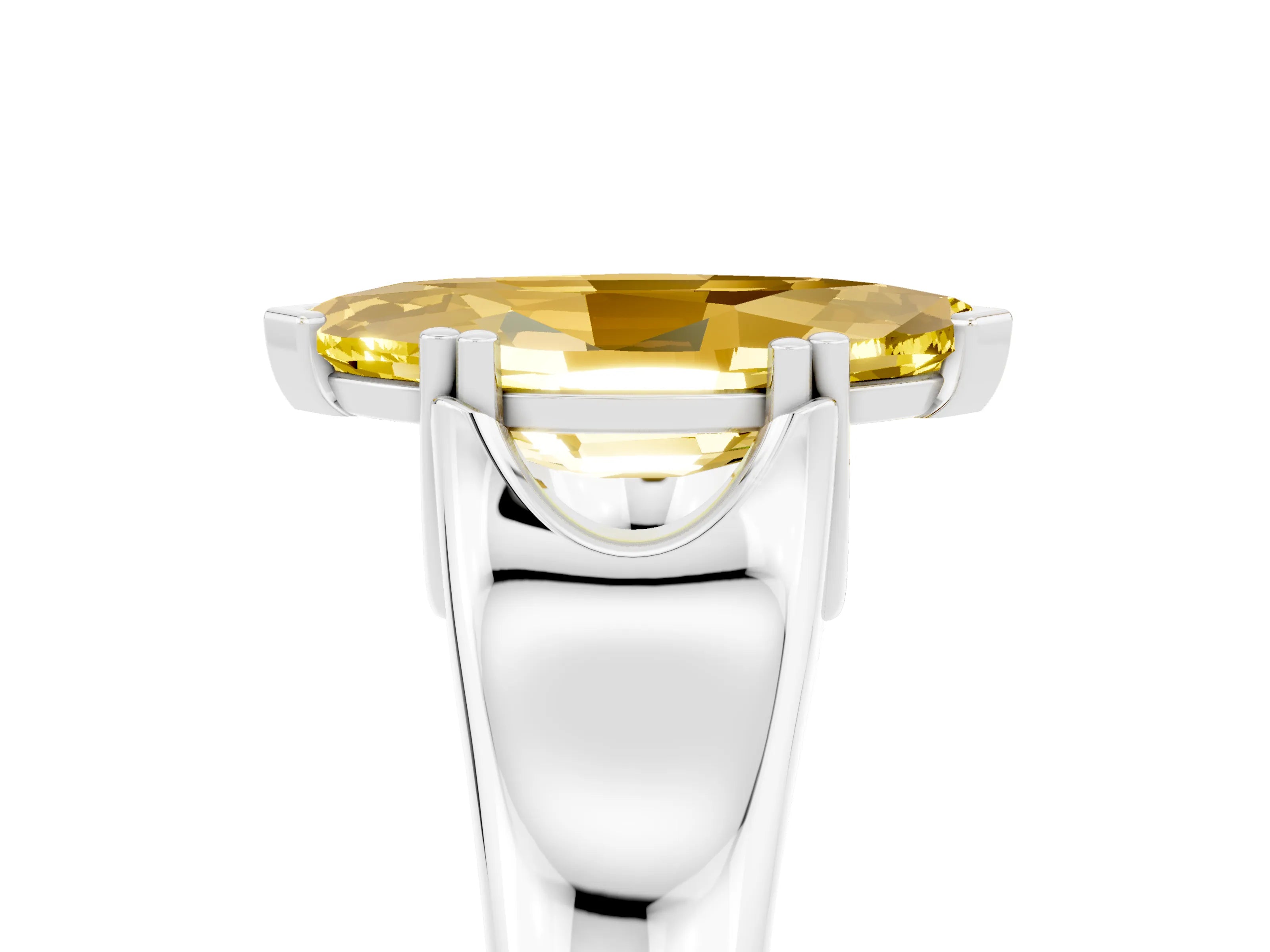 White gold Marquise Cut Yellow Sapphire Solitaire Ring with Wide Band and Prong Setting_29