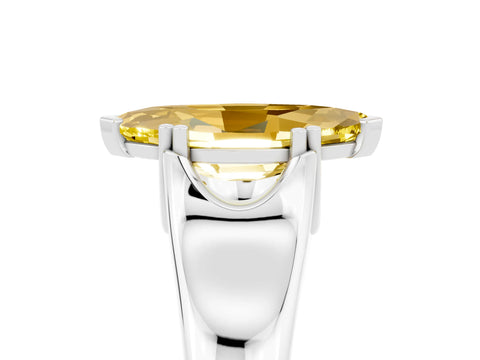 White gold Marquise Cut Yellow Sapphire Solitaire Ring with Wide Band and Prong Setting_29
