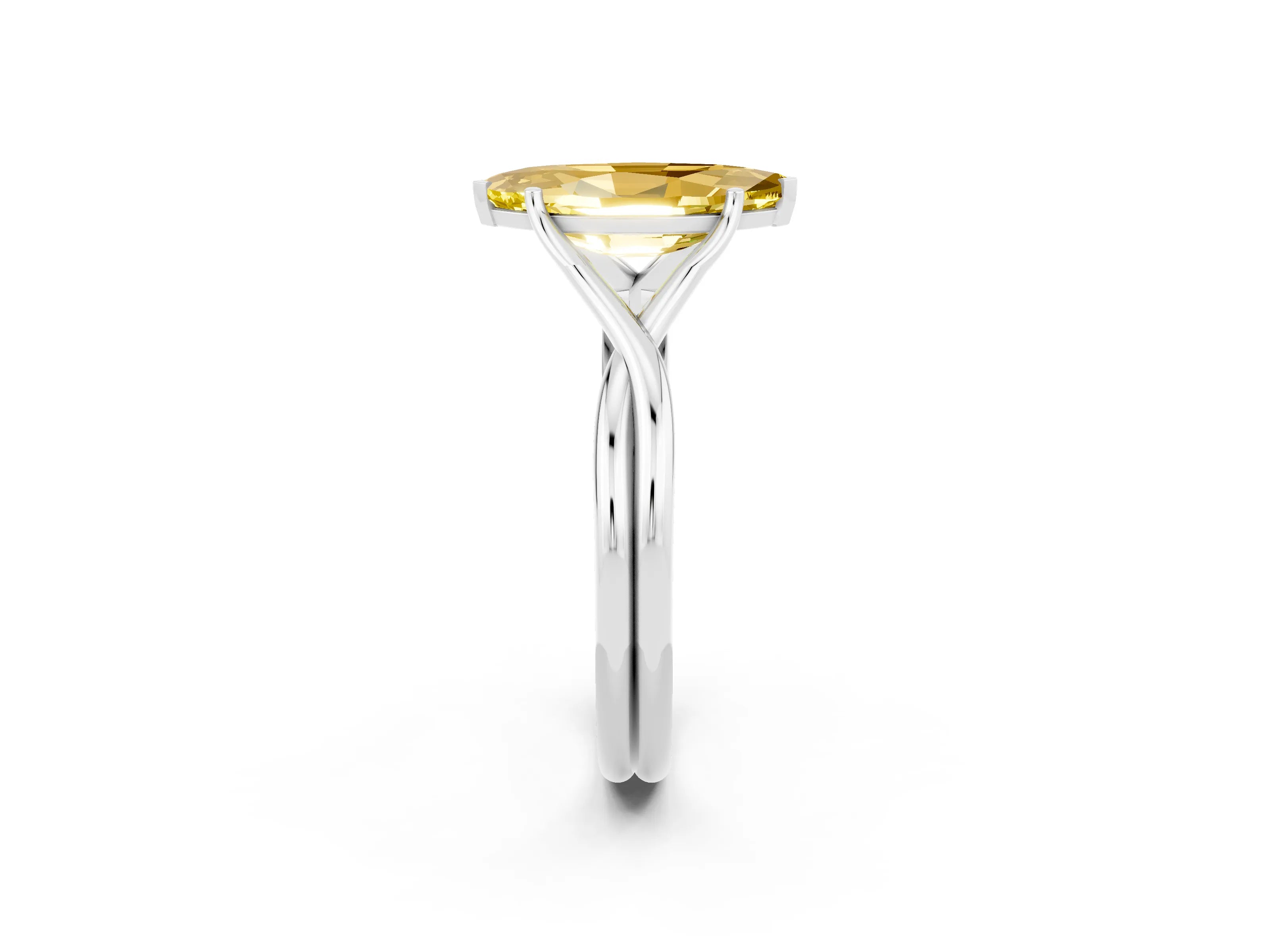White gold Marquise Cut Yellow Sapphire Solitaire Twist Band Prong Setting Ring_86