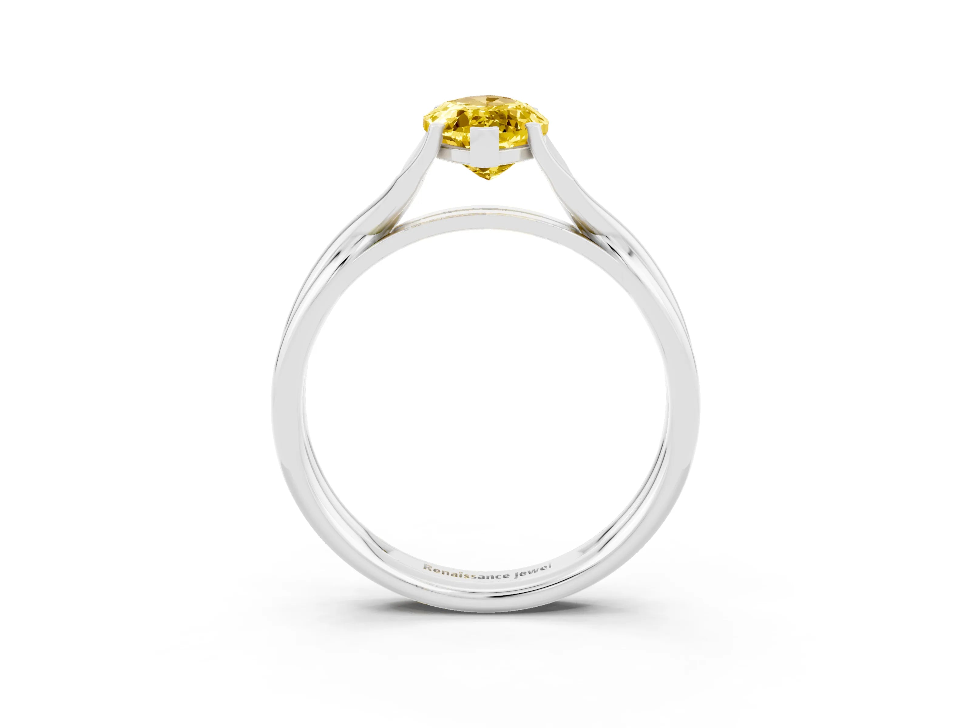 White gold Marquise Cut Yellow Sapphire Solitaire Twist Band Prong Setting Ring_87