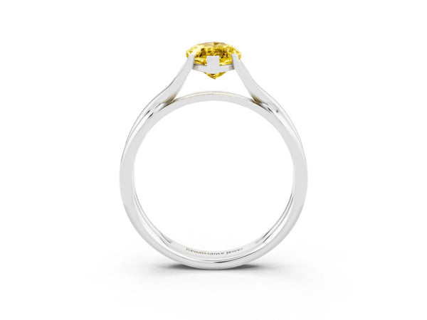 White gold Marquise Cut Yellow Sapphire Solitaire Twist Band Prong Setting Ring