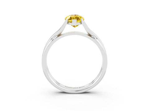 White gold Marquise Cut Yellow Sapphire Solitaire Twist Band Prong Setting Ring_87