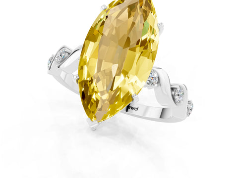White gold Marquise Cut Yellow Sapphire Solitaire Twisted Band with Round  Accents and Prong Setting_26
