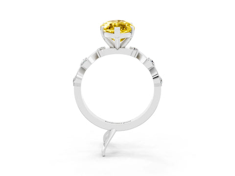 White gold Marquise Cut Yellow Sapphire Solitaire Twisted Band with Round  Accents and Prong Setting_28