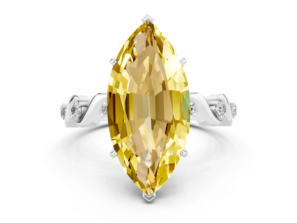 Silver Marquise Cut Yellow Sapphire Solitaire Twisted Band with Round  Accents and Prong Setting