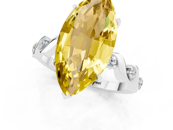 Silver Marquise Cut Yellow Sapphire Solitaire Twisted Band with Round  Accents and Prong Setting