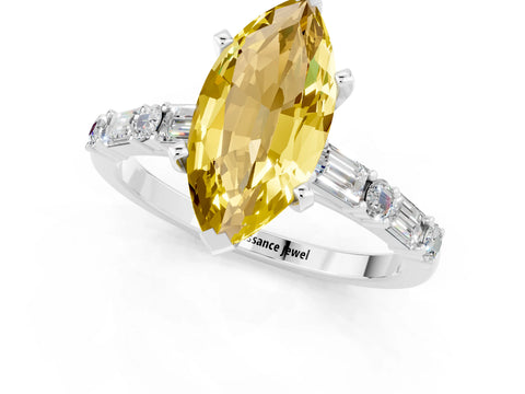 White gold Marquise Cut Yellow Sapphire Solitaire with Side Baguettes and Channel Set Band_25