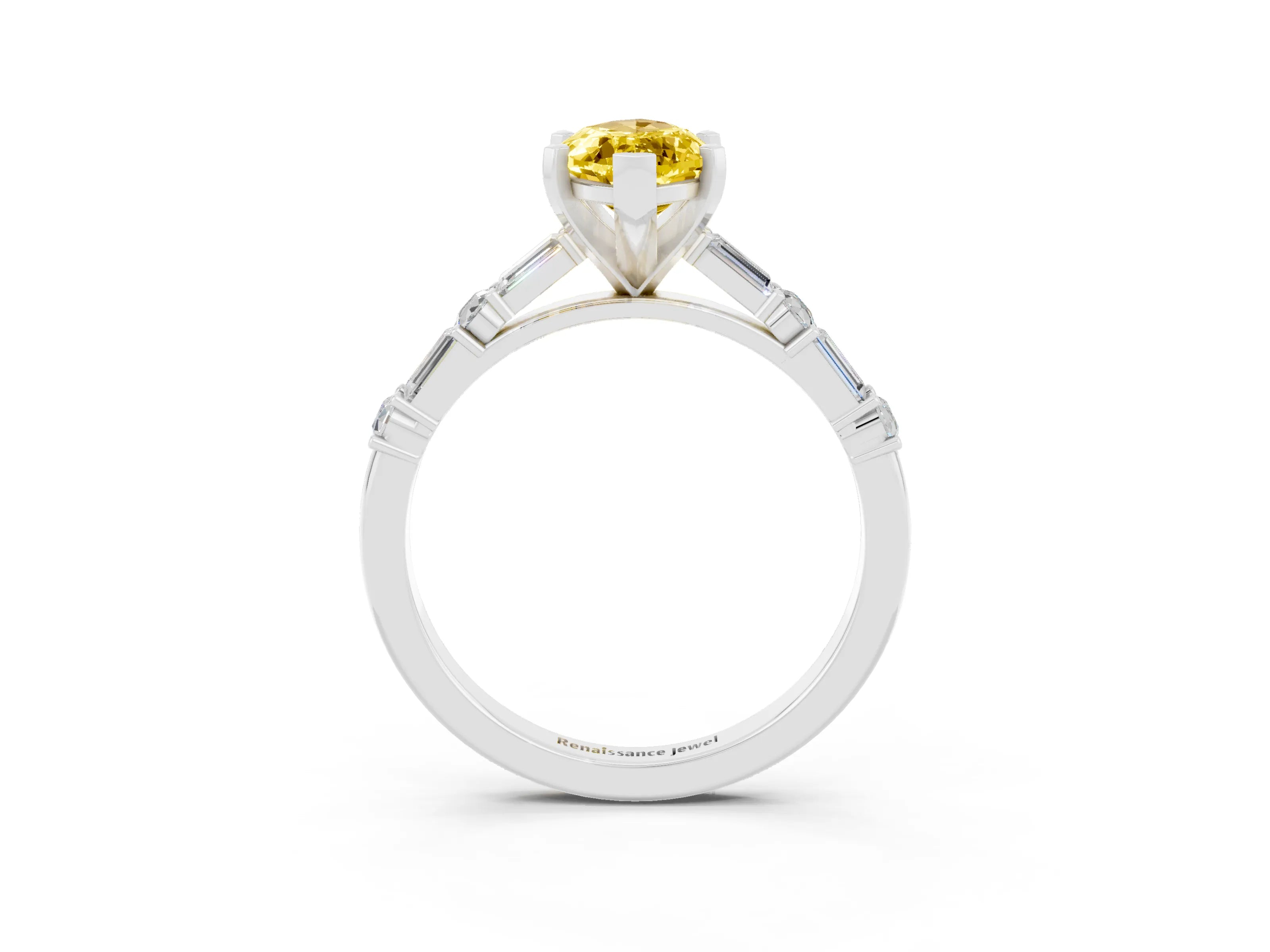 White gold Marquise Cut Yellow Sapphire Solitaire with Side Baguettes and Channel Set Band_27