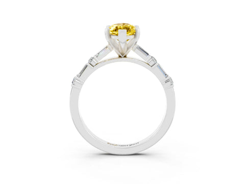 White gold Marquise Cut Yellow Sapphire Solitaire with Side Baguettes and Channel Set Band_27