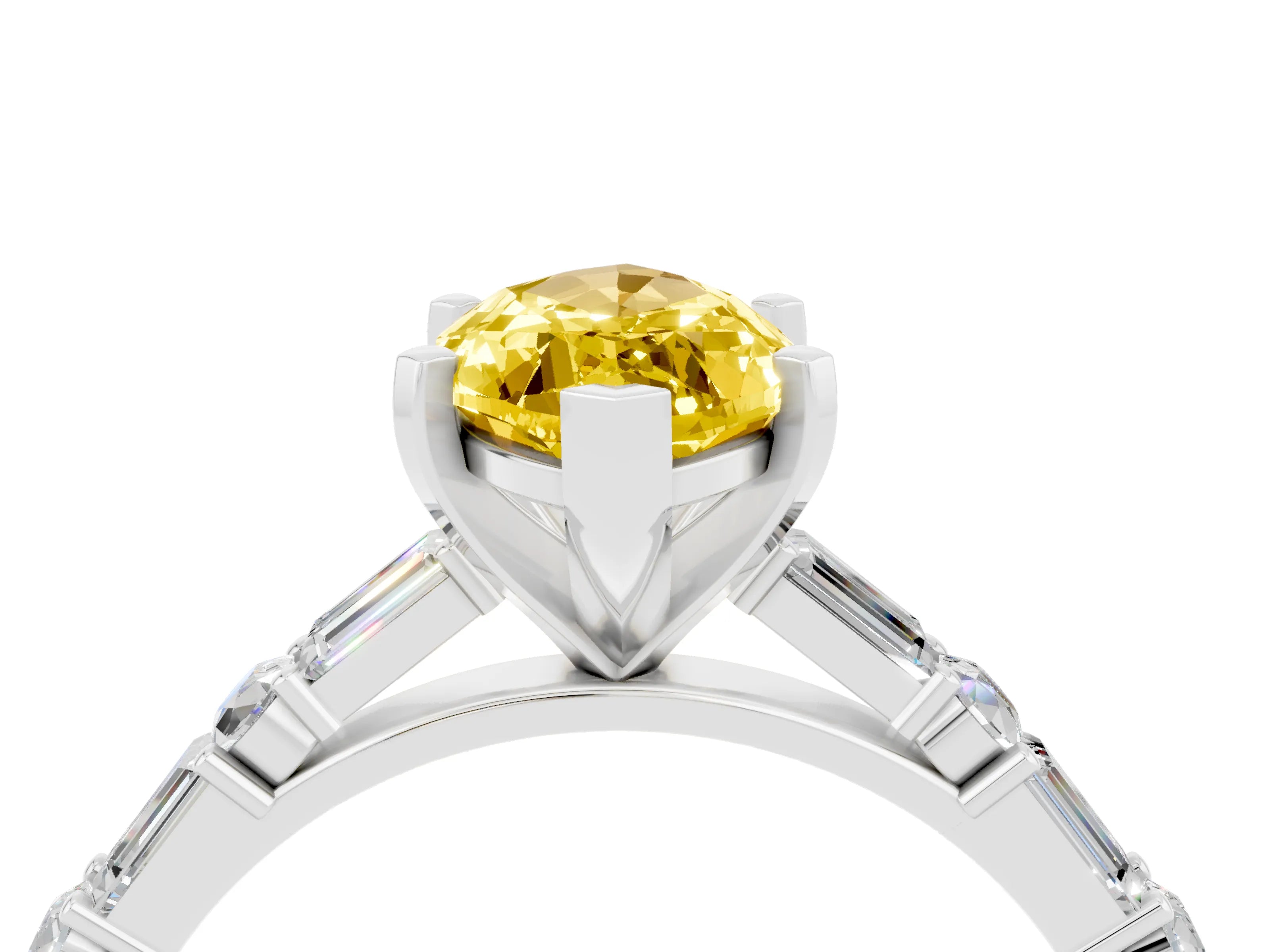 White gold Marquise Cut Yellow Sapphire Solitaire with Side Baguettes and Channel Set Band_28