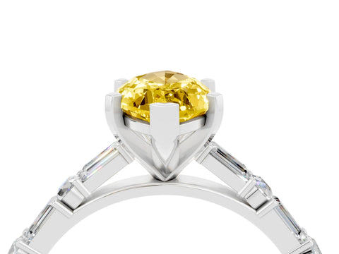 White gold Marquise Cut Yellow Sapphire Solitaire with Side Baguettes and Channel Set Band_28