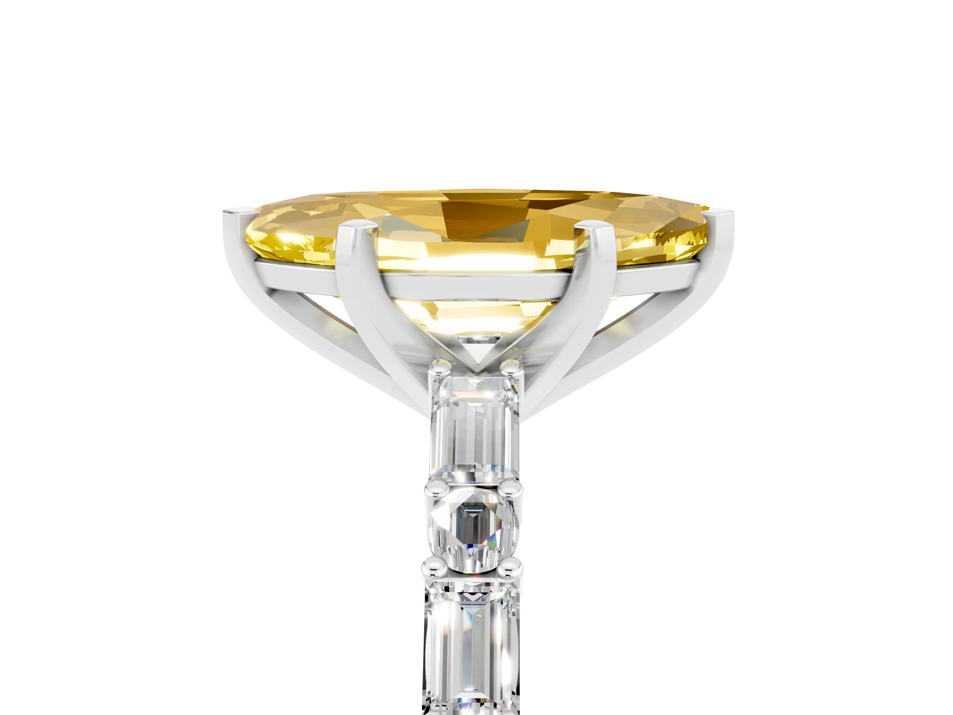 White gold Marquise Cut Yellow Sapphire Solitaire with Side Baguettes and Channel Set Band_29