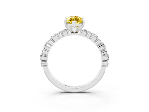 White gold Marquise Cut Yellow Sapphire Solitaire with Side Stones, Pave Band, Four-Prong Setting_27