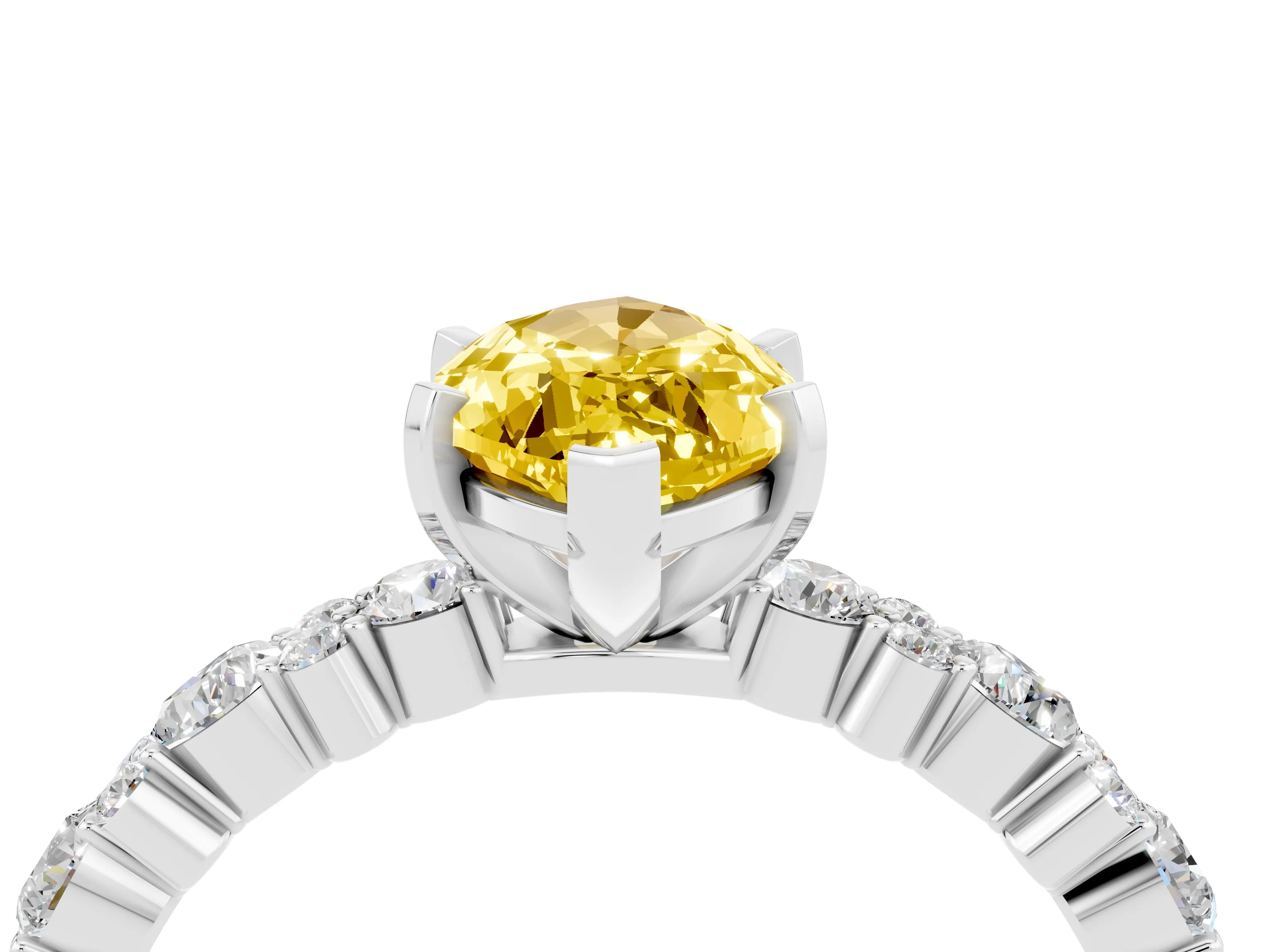 White gold Marquise Cut Yellow Sapphire Solitaire with Side Stones, Pave Band, Four-Prong Setting_28