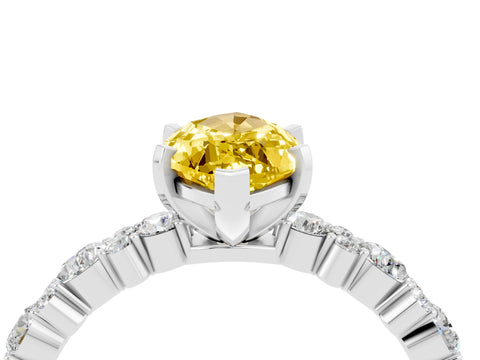 White gold Marquise Cut Yellow Sapphire Solitaire with Side Stones, Pave Band, Four-Prong Setting_28