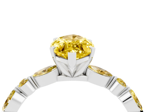 White gold Marquise Cut Yellow Sapphire Solitaire with Side Stones on a Pavé Band and Four-Prong Setting_4