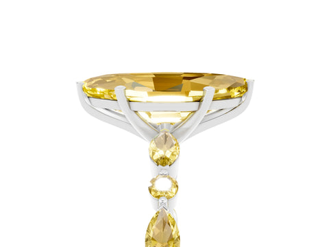 White gold Marquise Cut Yellow Sapphire Solitaire with Side Stones on a Pavé Band and Four-Prong Setting_5