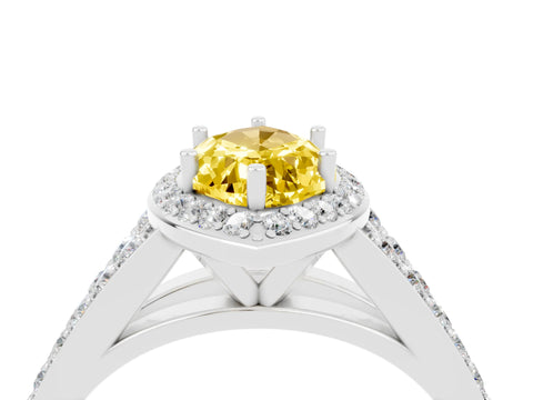 White gold Marquise Cut Yellow Sapphire Split Shank Halo Ring with Four-Prong Setting_16