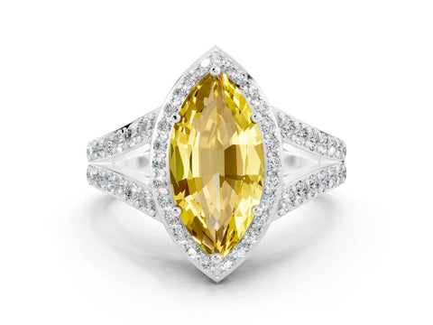 White gold Marquise Cut Yellow Sapphire Split Shank Halo Ring with Four-Prong Setting_24