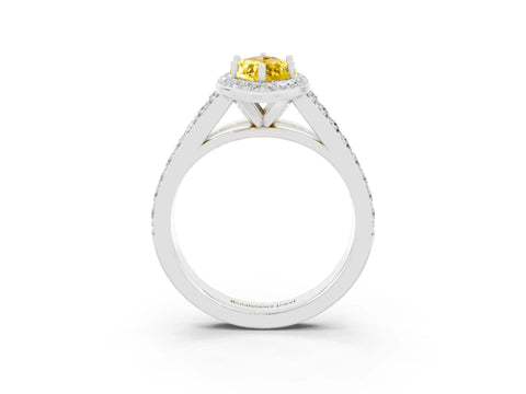White gold Marquise Cut Yellow Sapphire Split Shank Halo Ring with Four-Prong Setting_27