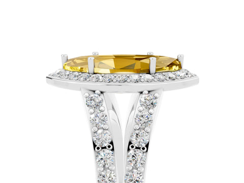 White gold Marquise Cut Yellow Sapphire Split Shank Halo Ring with Four-Prong Setting_29